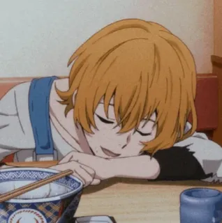 🖤 463bd26b Anime, Kreskówka, Śpiący, Stół, Lunch, Uroczy telegram sticker