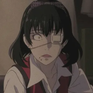 🖤 491773ce Kirari Momobami Kakegurui Anime, Dziewczyna, Kobieta, Opaska na oko, Mundur szkolny, Poważny, Hazard, Kakegurui telegram sticker
