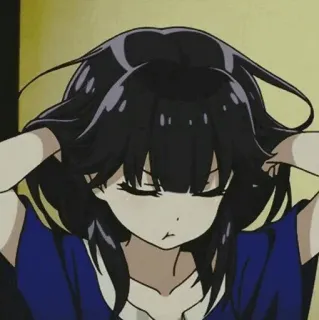 🖤 b6ce1596 dziewczyna anime, czarne włosy, poważna, urocza, kreskówka, kobieta, portret telegram sticker