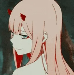 🖤 e9bb4f91 Zero Two Darling in the Franxx Anime, Zero Two, Darling in the Franxx, różowe włosy, rogi, Waifu telegram sticker