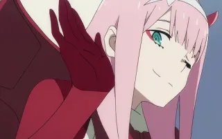 ✋ 697da8fc Zero Two Darling in the Franxx Anime, Zero Two, pelo rosa, linda, Darling in the Franxx telegram sticker
