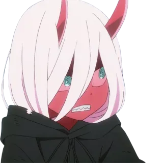 😠 1a9dcdb5 Zero Two Darling in the Franxx アニメ, ゼロツー, ダーリン・イン・ザ・フランキス, 怒り, 角, 赤い肌 telegram sticker