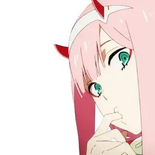 🤔 32a03c7e Zero Two Darling in the Franxx アニメ, ゼロツー, ダーリン・イン・ザ・フランキス, ピンク髪, 角 telegram sticker