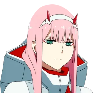 😠 44aee153 Zero Two Darling in the Franxx アニメ, ゼロツー, ダーリン・イン・ザ・フランキス, ピンク髪, 角 telegram sticker