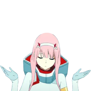 👐 78bb600e Zero Two Darling in the Franxx アニメ, ゼロツー, 肩をすくめる, ダーリン・イン・ザ・フランキス, ピンク髪 telegram sticker