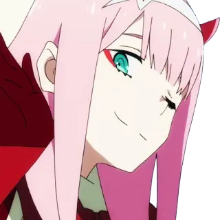 🙃 a8397f58 Zero Two Darling in the Franxx アニメ, ゼロツー, ダーリン・イン・ザ・フランキス, ピンク髪, 可愛い, 赤い角 telegram sticker