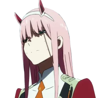 😕 dade5db6 Zero Two Darling in the Franxx アニメ, ゼロツー, ダーリン・イン・ザ・フランキス, ピンク髪, 角 telegram sticker