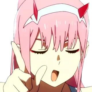 ☝ f6239be3 Zero Two Darling in the Franxx アニメ, ゼロツー, ダーリン・イン・ザ・フランキス, 角, ピンク髪 telegram sticker