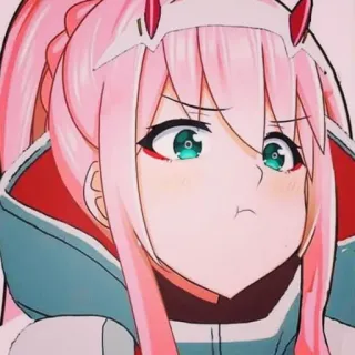 😳 1933a34c Zero Two Darling in the Franxx アニメ, ピンク髪, 角, かわいい, 女の子 telegram sticker