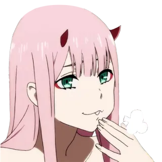 😂 9b21d1b8 Zero Two Darling in the Franxx アニメ, ゼロツー, ダーリン・イン・ザ・フランキス, ダリフラ, 角 telegram sticker