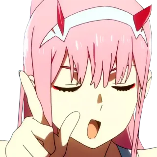 ☝ a7f1ee44 Zero Two Darling in the Franxx アニメ, ピンク髪, 角, かわいい, キャラクター telegram sticker