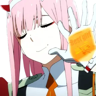 🙃 68234de0 Zero Two Darling in the Franxx Best girl anime, girl, pink hair, zero two, darling in the franxx telegram sticker