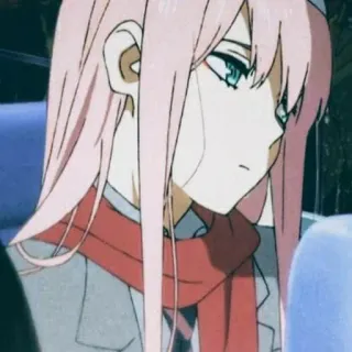 🍭 10de5512 Zero Two Darling in the Franxx animé, Zero Two, Darling in the Franxx, cheveux roses, triste, fille, personnage telegram sticker
