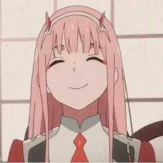 🍭 1b760d2a Zero Two Anime, Fille, Cheveux roses, Cornes, Sourire, Zero Two, Darling in the Franxx telegram sticker