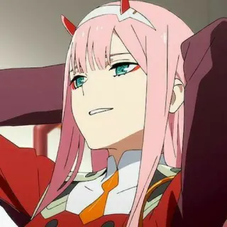 🍭 a80d6e76 Zero Two Darling in the Franxx Anime, Zero Two, Darling in the Franxx, cheveux roses, cornes, mignon, kawaii, fille anime telegram sticker