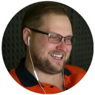 😁 2cdc4239 pria, potret, tersenyum, kacamata, orang, foto kepala, bahagia, earbud telegram sticker