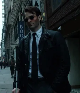 😐 a36b5ee1 Daredevil daredevil, blind, matt murdock, lawyer, superhero, man in black, marvel, sunglasses telegram sticker