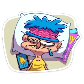 🤤 502112de cartoon, sleepy, tired, pillow, lazy, morning, ringing, alarm telegram sticker