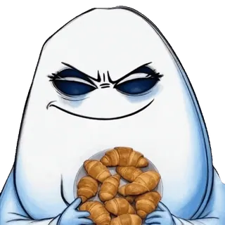 🌟 77adc545 만화, 캐릭터, 크루아상, 음식, 괴물, 웃긴, 흰색, 접시 telegram sticker