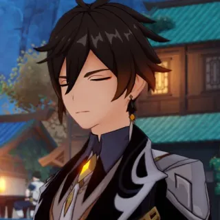 💰 b65a3fc3 Zhongli Genshin Impact видеоигра, аниме, Genshin Impact, Чжун Ли, персонаж, каштановые волосы, серьезный, манга whatsapp sticker