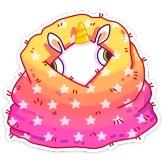 ☺️ be978333 独角兽, 毯子, 可爱, 卡哇伊, 动物, 星星, 黄色, 粉色 telegram sticker