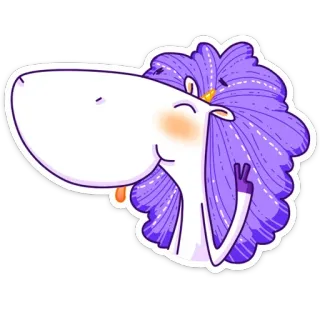 ✌️ f1cd0398 独角兽, 和平标志, 卡通, 贴纸, 紫色头发, 动物 telegram sticker