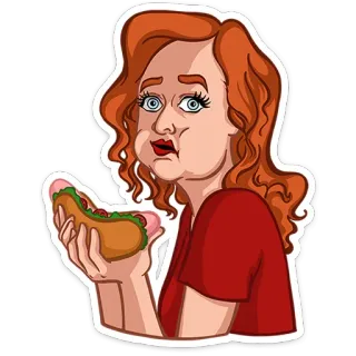 ⭐ d9ab9c0c wanita, makanan, hotdog, potret, kartun, stiker telegram sticker