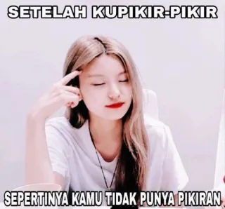 🐙 c9e986df SETELAH KUPIKIR-PIKIR
SEPERTINYA KAMU TIDAK PUNYA PIKIRAN ミーム, 面白い, 女性, 考える, ジョーク, 表情, 皮肉 telegram sticker