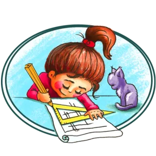 😌 046d67cb girl, drawing, pencil, cat, cute, art, cartoon telegram sticker