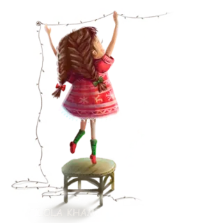 ✨ 1ba3d3d2 LOLA KHAMS christmas, girl, lights, holiday, winter, cartoon, illustration telegram sticker