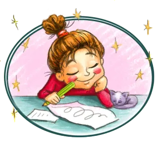 ✨ 2ff48b27 girl, writing, cat, drawing, child, pencil, cute, stars telegram sticker