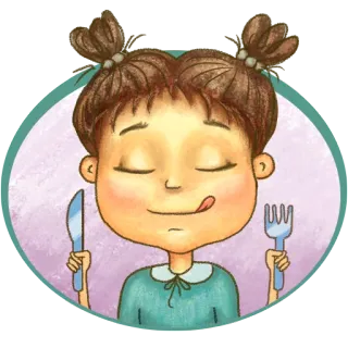 😋 a0c5a593 food, eating, fork, knife, girl, happy, illustration telegram sticker