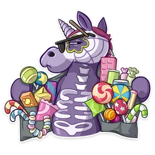 😎 4eb9028e unicorn, kerangka, permen, manisan, halloween, kostum, pesta, gula whatsapp sticker