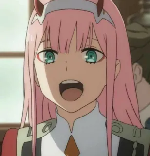 🌷 0590bcda Zero Two Darling in the Franxx anime, Zero Two, Darling in the Franxx, personage, roze haar, hoorns, schattig, kawaii telegram sticker