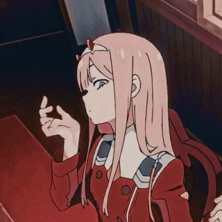 🌷 a8ea3201 Zero Two Darling in the Franxx Anime, Zero Two, Darling in the Franxx, Roze haar, Hoorns, Waifu telegram sticker