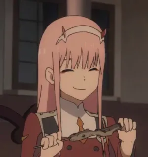 🌷 f6af9448 Zero Two Darling in the Franxx anime, meisje, Zero Two, Darling in the Franxx, roze haar, schattig, glimlachend telegram sticker