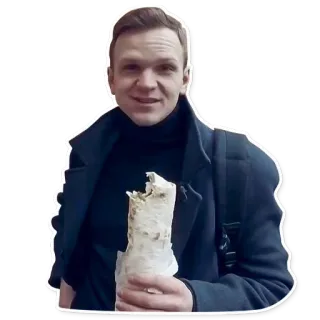 🌯 22d1624a pria, shawarma, makanan, makan, santai, senyum telegram sticker