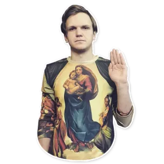 🙋 54a9adb9 Pria, Orang, Religius, Perawan Maria, Seni, Pakaian, Angkat tangan telegram sticker