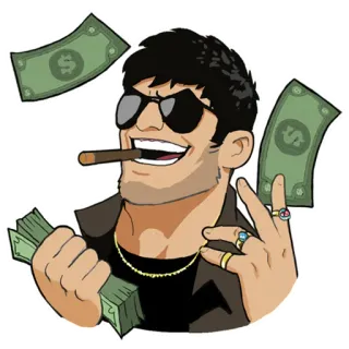 😅 9d12cc47 เงิน, แว่นกันแดด, ซิการ์, รวย, เงินสด telegram sticker