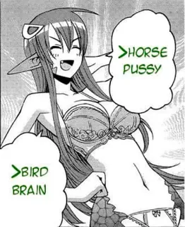 🐍 bfc39773 >HORSE PUSSY >BIRD BRAIN offensant, animé, manga, insultant whatsapp sticker
