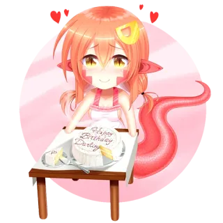 🐍 05056312 Happy Birthday Darling 애니메이션, 생일, 케이크, 귀여운, 하트, 소녀 telegram sticker