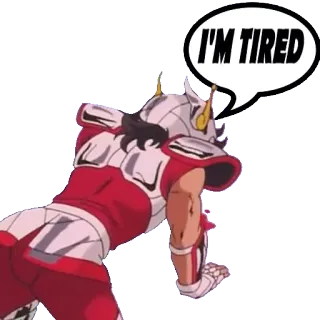 😓 41648e42 I'M TIRED tired, armor, speech bubble whatsapp sticker