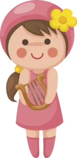 🥳 d25e2149 imut, gadis, harpa, kartun, merah muda, bunga, alat musik telegram sticker