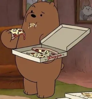 🧐 7b1762a0 Grizz We Bare Bears urso, desenho animado, pizza, comendo, comida, faminto, We Bare Bears telegram sticker
