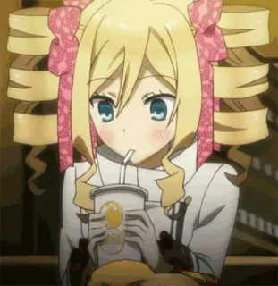 🥫 69526499 Anime, Meisje, Drinken, Leuk, Blond, Karakter telegram sticker
