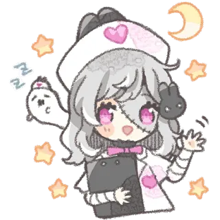 😴 4e5cedc1 ZZ Anime, Dziewczyna, Słodkie, Księżyc, Gwiazdy, Pielęgniarka, Sen telegram sticker