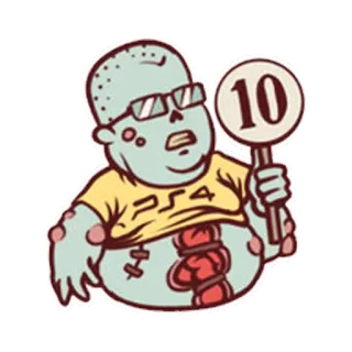 👍 5f181e60 PSA zombie, peringkat, skor, 10, kartun whatsapp sticker