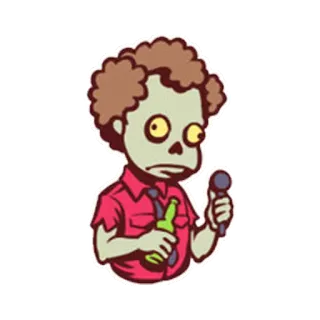 😱 ba67b239 zombie, mikrofon, botol, kartun, mayat hidup, karakter, stiker, ilustrasi whatsapp sticker