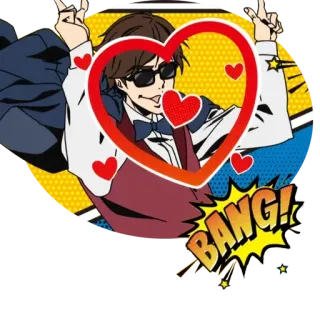 😎 61883d3b BANG! anime, hearts, cartoon, character, bang, sunglasses telegram sticker