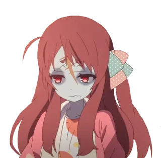 😒 99d3ca69 anime, girl, zombie, cartoon, sad, cute, red hair telegram sticker